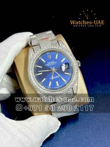 Copy Rolex  Fully Ice Out Date Just 41 mm Blue Dial