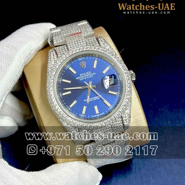 Copy Rolex  Fully Ice Out Date Just 41 mm Blue Dial