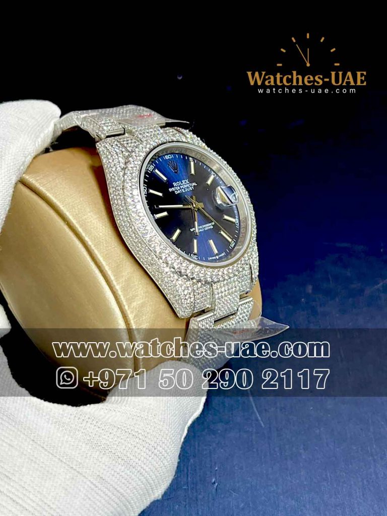 Replica Rolex  Fully Ice Out Date Just 41 mm Blue Dial